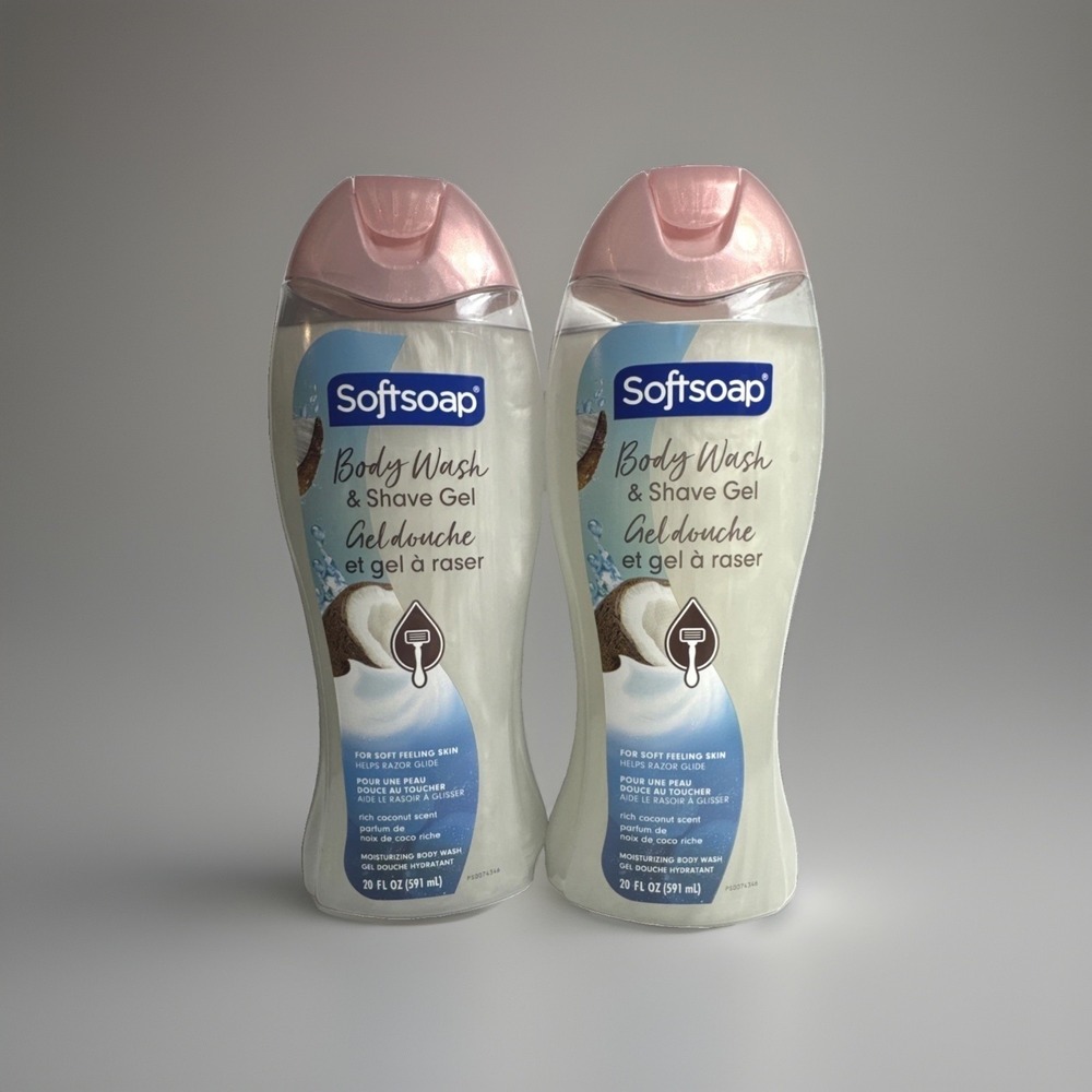 Lot of 2 Softsoap Body Wash & Shave Gel, Rich Coconut Scent, 20 Fl. Oz. Each